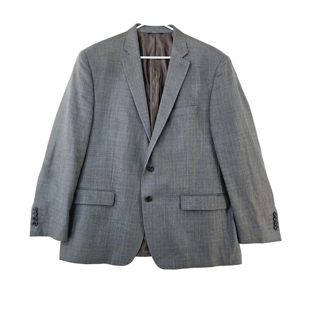 Ralph Ralph Lauren Blazer Mens 46R Solid Gray Silk Wool 2 Button Single Breasted